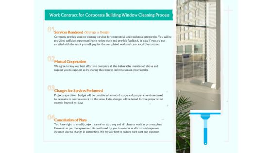 Work Contract For Corporate Building Window Cleaning Process Ppt Model Mockup PDF