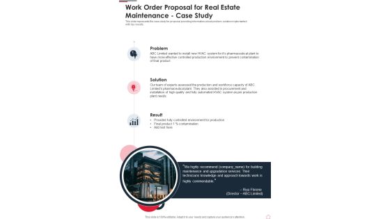 Work Order Proposal For Real Estate Maintenance Case Study One Pager Sample Example Document Work Order Proposal For Real Estate Maintenance Case Study One Pager Sample Example Document