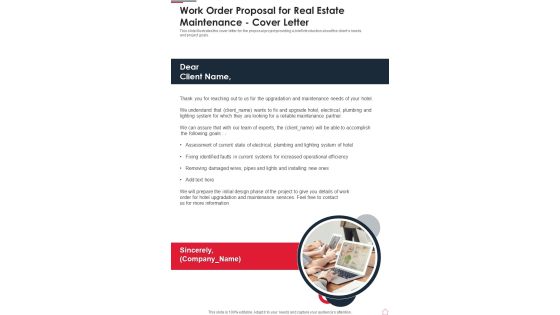 Work Order Proposal For Real Estate Maintenance Cover Letter One Pager Sample Example Document Work Order Proposal For Real Estate Maintenance Cover Letter One Pager Sample Example Document