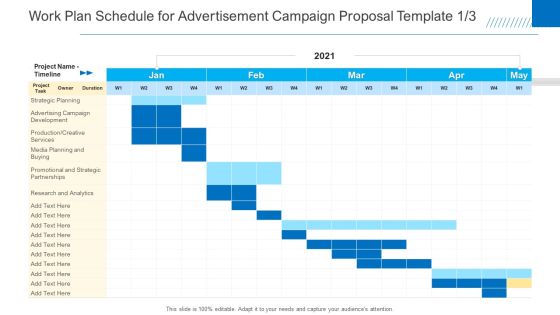 Work Plan Schedule For Advertisement Campaign Proposal Template Analytics Structure PDF