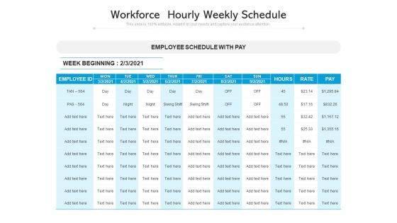 Workforce Hourly Weekly Schedule Ppt PowerPoint Presentation Gallery Professional PDF