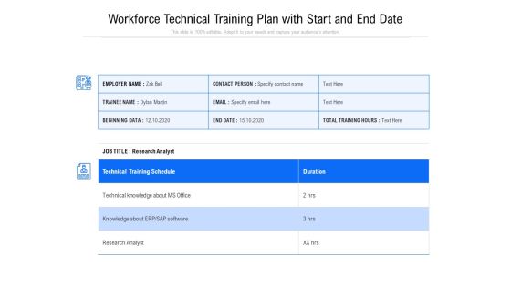 Workforce Technical Training Plan With Start And End Date Ppt PowerPoint Presentation Gallery Clipart PDF