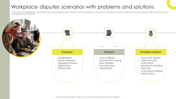 Workplace Disputes Scenarios With Problems And Solutions Brochure PDF