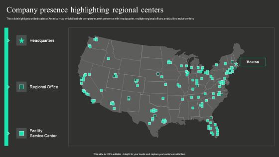 Workplace Facility Management Services Company Company Presence Highlighting Regional Centers Icons PDF Workplace Facility Management Services Company Company Presence Highlighting Regional Centers Icons PDF