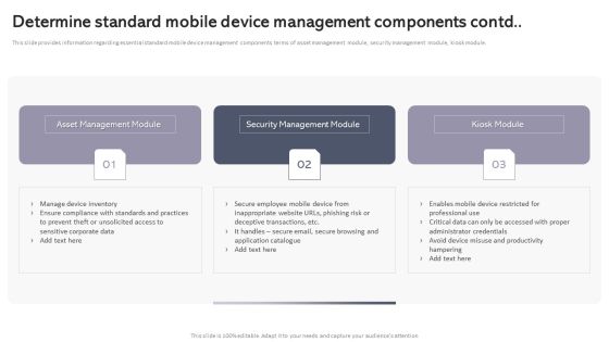 Workplace Portable Device Monitoring And Administration Determine Standard Mobile Device Management Components Contd Mockup PDF Workplace Portable Device Monitoring And Administration Determine Standard Mobile Device Management Components Contd Mockup PDF