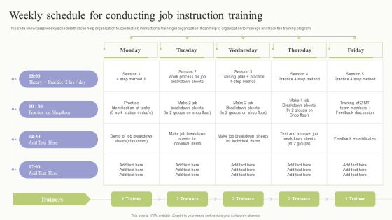 Workplace Training Techniques For Departments And Individual Staff Weekly Schedule For Conducting Job Infographics PDF