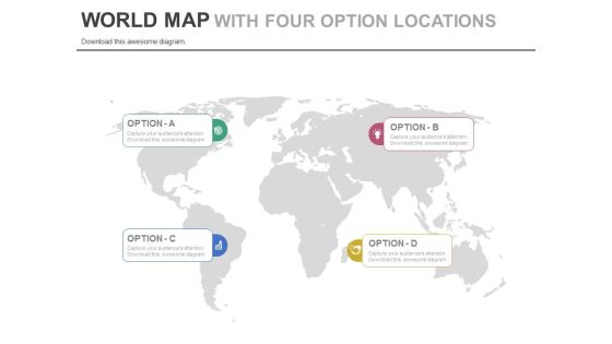 World Map With Four Option Tags Powerpoint Slides World Map With Four Option Tags Powerpoint Slides