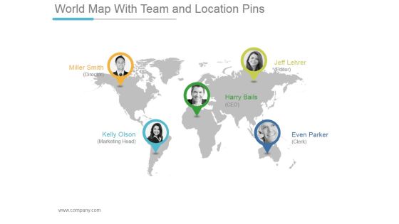 World Map With Team And Location Pins Ppt PowerPoint Presentation Shapes