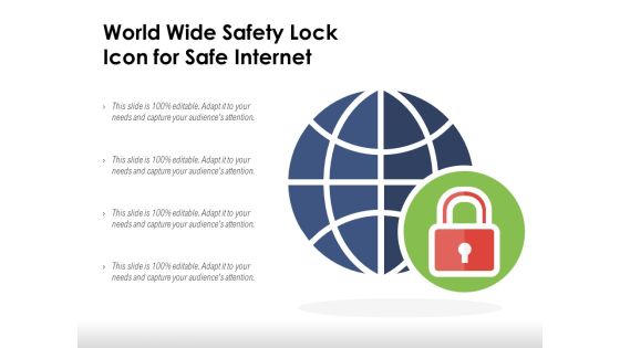 World Wide Safety Lock Icon For Safe Internet Ppt PowerPoint Presentation Slides Guidelines PDF