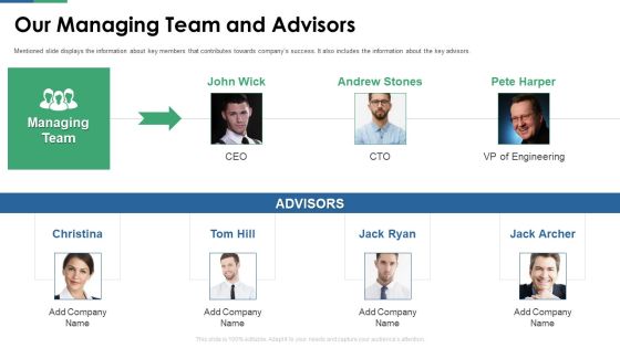 Y Combinator Pitch Deck For Startups Our Managing Team And Advisors Ppt Infographics Guide PDF Y Combinator Pitch Deck For Startups Our Managing Team And Advisors Ppt Infographics Guide PDF