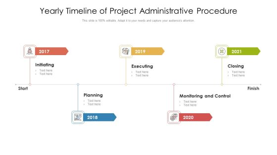 Yearly Timeline Of Project Administrative Procedure Ppt PowerPoint Presentation Gallery Structure PDF