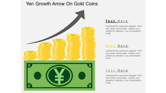 Yen Growth Arrow On Gold Coins Powerpoint Template Yen Growth Arrow On Gold Coins Powerpoint Template