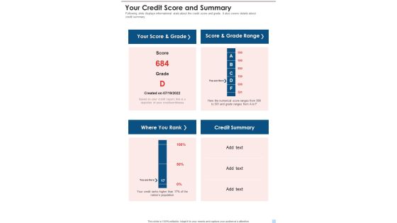 Your Credit Score And Summary Template 90 One Pager Documents Your Credit Score And Summary Template 90 One Pager Documents