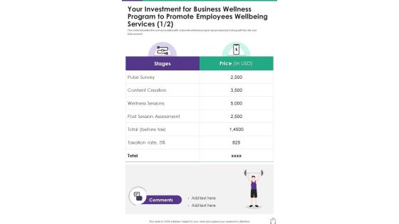 Your Investment Business Wellness Program Promote One Pager Sample Example Document