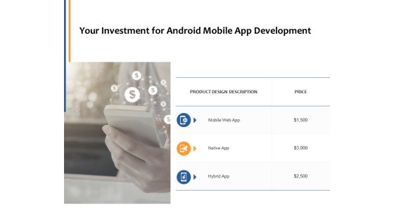 Your Investment For Android Mobile App Development Ppt PowerPoint Presentation Outline Ideas Your Investment For Android Mobile App Development Ppt PowerPoint Presentation Outline Ideas
