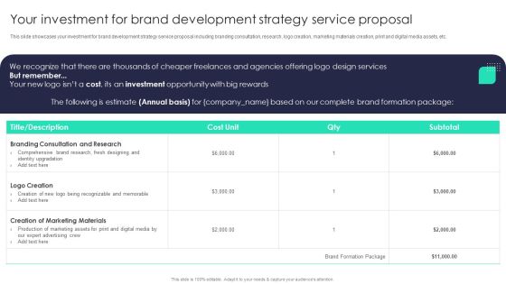 Your Investment For Brand Development Strategy Service Proposal Icons PDF Your Investment For Brand Development Strategy Service Proposal Icons PDF