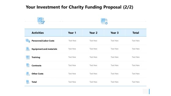 Your Investment For Charity Funding Proposa Costs Ppt PowerPoint Presentation Visual Aids Summary Your Investment For Charity Funding Proposa Costs Ppt PowerPoint Presentation Visual Aids Summary