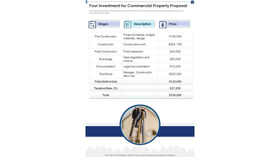 Your Investment For Commercial Property Proposal One Pager Sample Example Document Your Investment For Commercial Property Proposal One Pager Sample Example Document