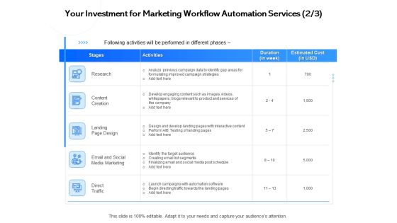 Your Investment For Marketing Workflow Automation Services Cost Ppt Outline Background Images PDF Your Investment For Marketing Workflow Automation Services Cost Ppt Outline Background Images PDF