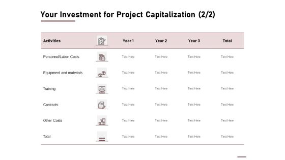 Your Investment For Project Capitalization Labor Ppt Outline Rules PDF Your Investment For Project Capitalization Labor Ppt Outline Rules PDF