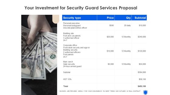 Your Investment For Security Guard Services Proposal Topics PDF Your Investment For Security Guard Services Proposal Topics PDF