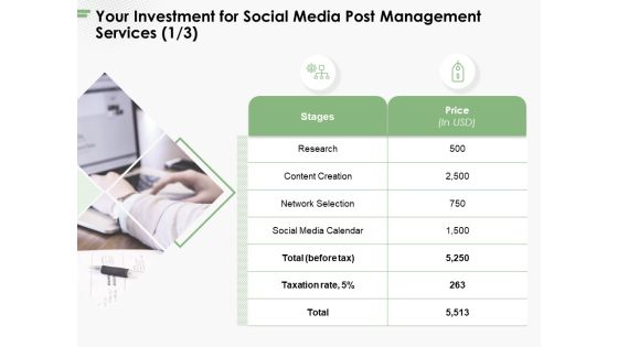 Your Investment For Social Media Post Management Services Research Ppt PowerPoint Presentation Pictures Graphics PDF Your Investment For Social Media Post Management Services Research Ppt PowerPoint Presentation Pictures Graphics PDF