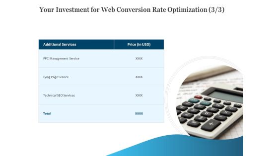Your Investment For Web Conversion Rate Optimization Service Ppt Ideas Model PDF Your Investment For Web Conversion Rate Optimization Service Ppt Ideas Model PDF