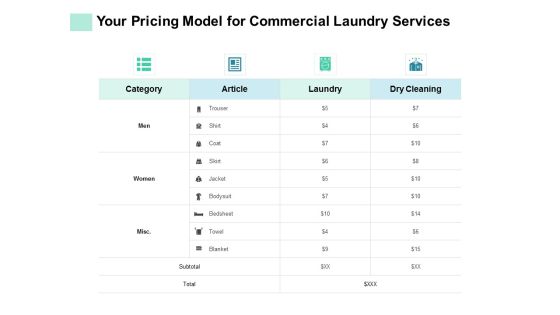 Your Pricing Model For Commercial Laundry Services Ppt PowerPoint Presentation Professional Rules Your Pricing Model For Commercial Laundry Services Ppt PowerPoint Presentation Professional Rules