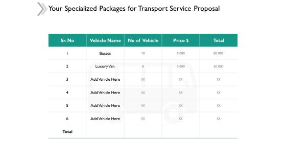 Your Specialized Packages For Transport Service Proposal Ppt Powerpoint Presentation File Model Your Specialized Packages For Transport Service Proposal Ppt Powerpoint Presentation File Model