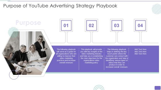 Youtube Advertising Strategy Playbook Purpose Of Youtube Advertising Strategy Playbook Designs PDF