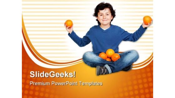 Adorable Child With Many Oranges Food PowerPoint Themes And PowerPoint Slides 0411