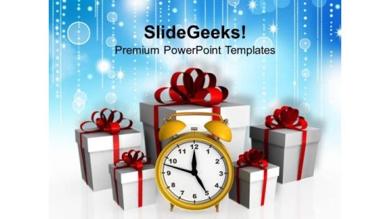 Alarm Clock With Gift Boxes Festival PowerPoint Templates And PowerPoint Themes 1112