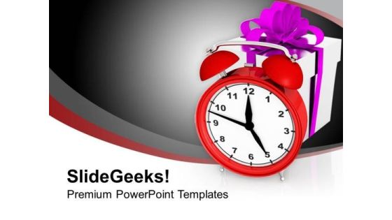Alarm Clock With Gift Winter New Year PowerPoint Templates Ppt Backgrounds For Slides 1212