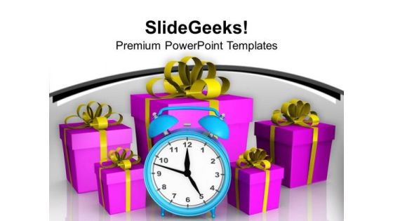 Alarm Clock With Wrapped Gifts Festival PowerPoint Templates Ppt Backgrounds For Slides 1212 Alarm Clock With Wrapped Gifts Festival PowerPoint Templates Ppt Backgrounds For Slides 1212
