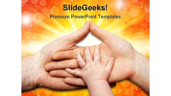 Baby Hand Holding Family PowerPoint Template 0810