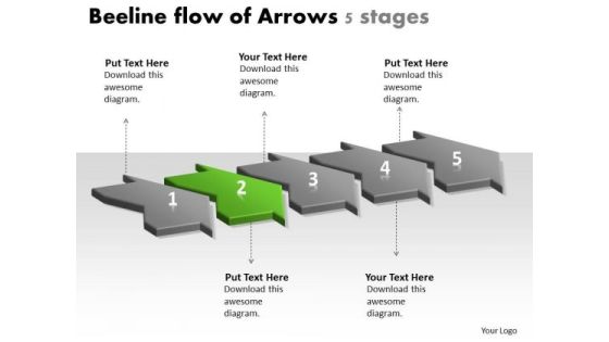 Beeline Flow Of Arrows 5 Stages Best Flowchart Slides PowerPoint