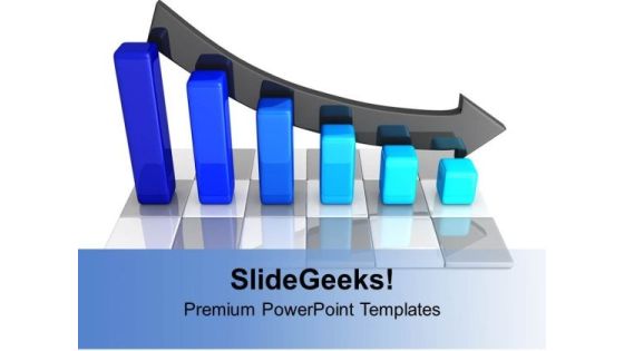 Blue Bar Graph Decreasing Arrow PowerPoint Templates Ppt Backgrounds For Slides 0313