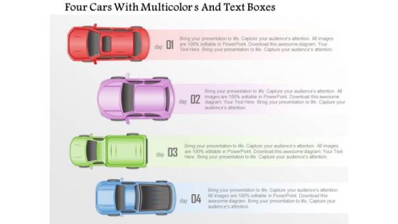 Busines Diagram Four Cars With Multicolors And Text Boxes Presentation Template Busines Diagram Four Cars With Multicolors And Text Boxes Presentation Template
