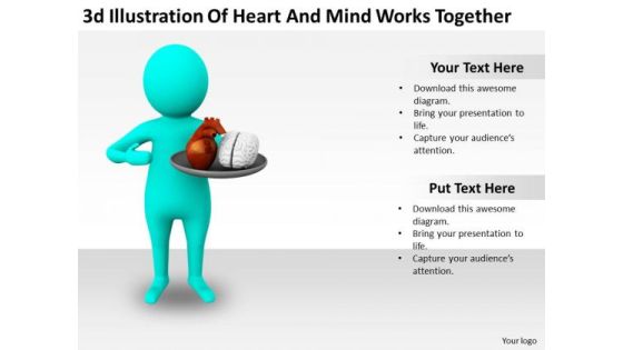 Business And Strategy 3d Illustration Of Heart Mind Works Together Characters