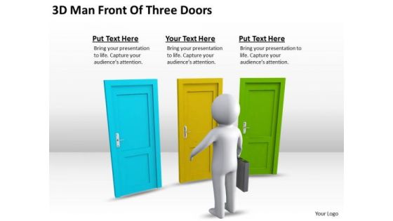 Business Architecture Diagrams 3d Man Front Of Three Doors PowerPoint Slides Business Architecture Diagrams 3d Man Front Of Three Doors PowerPoint Slides
