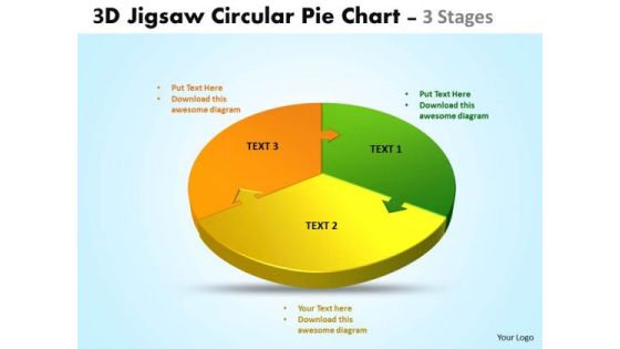 Business Cycle Diagram 3d Jigsaw Circular Diagram Pie Chart 3 Stages Marketing Diagram