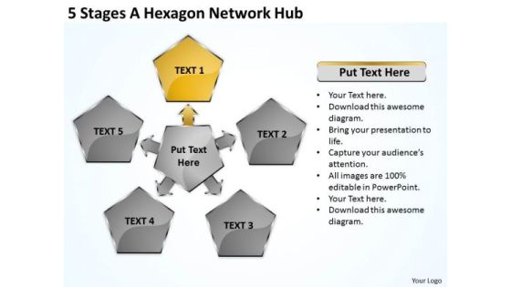 Business Cycle Diagram 5 Stages Hexagon Network Hub Ppt PowerPoint Slides