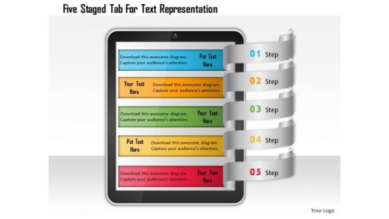 Business Daigram Five Staged Tab For Text Representation Presentation Templets