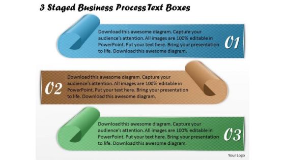 Business Development Strategy 3 Staged Process Text Boxes Strategic Planning Templates