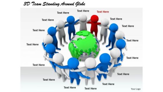 Business Development Strategy Template 3d Team Standing Around Globe Character Modeling
