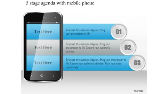 Business Diagram 3 Stage Agenda With Mobile Phone Presentation Template