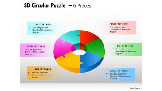 Business Diagram 3d Circular Puzzle 6 Pieces Strategic Management