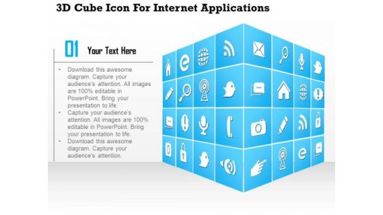 Business Diagram 3d Cube Icon For Internet Applications Presentation Template