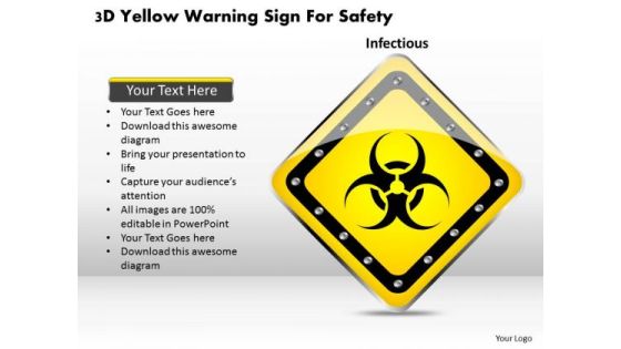 Business Diagram 3d Yellow Warning Sign For Safety Presentation Template