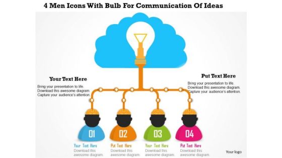 Business Diagram 4 Men Icons With Bulb For Communication Of Ideas Presentation Template Business Diagram 4 Men Icons With Bulb For Communication Of Ideas Presentation Template